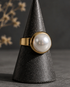 Perlenring 14K Vergoldeter Edelstahl, Eleganter Damenring Muschelkernperle, Ring mit Perle, Minimalistisch, Brautring, Geschenk für Frauen